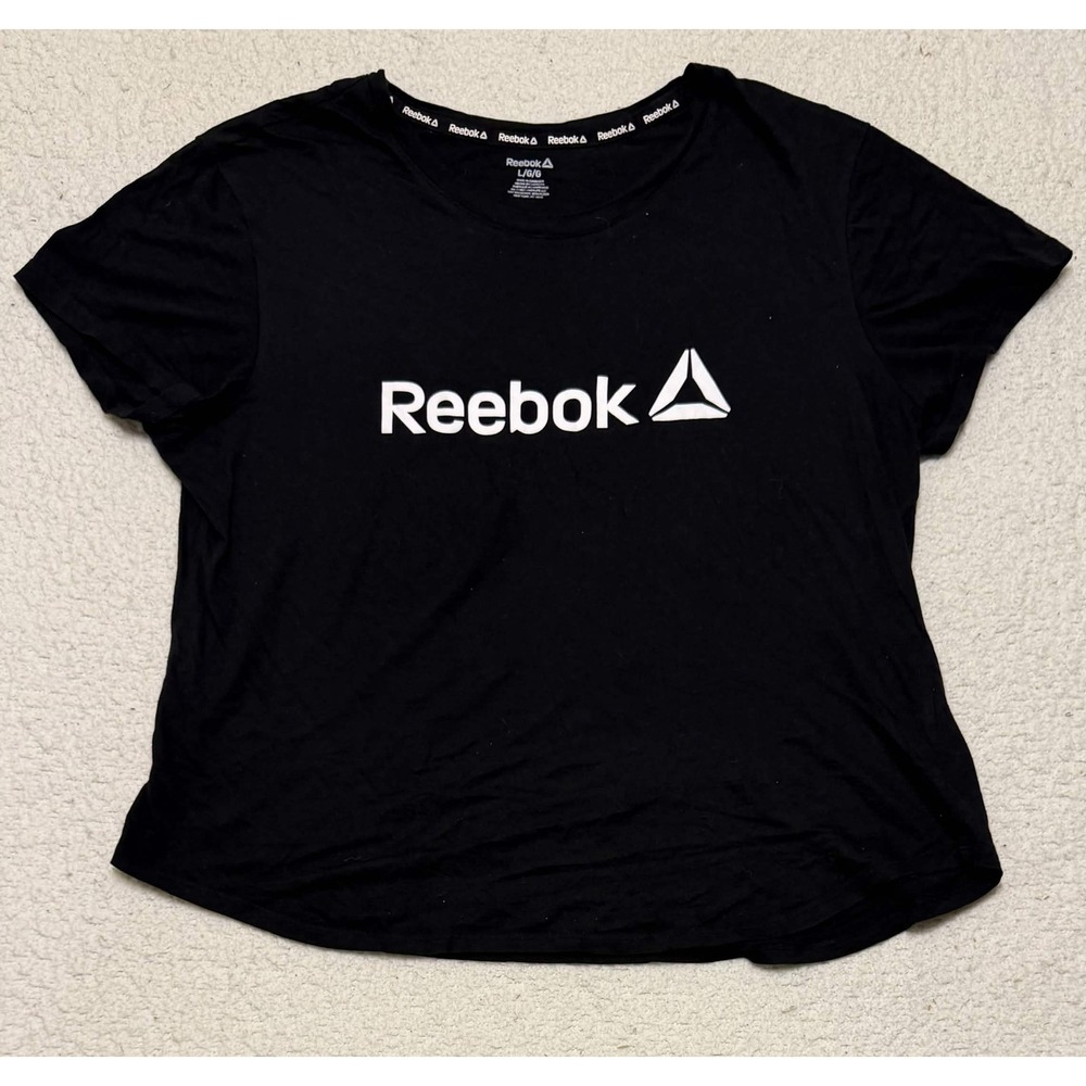 Reebok Womens T-shirt Graphic Tee Size L Black Crewneck Cotton Blend Solid